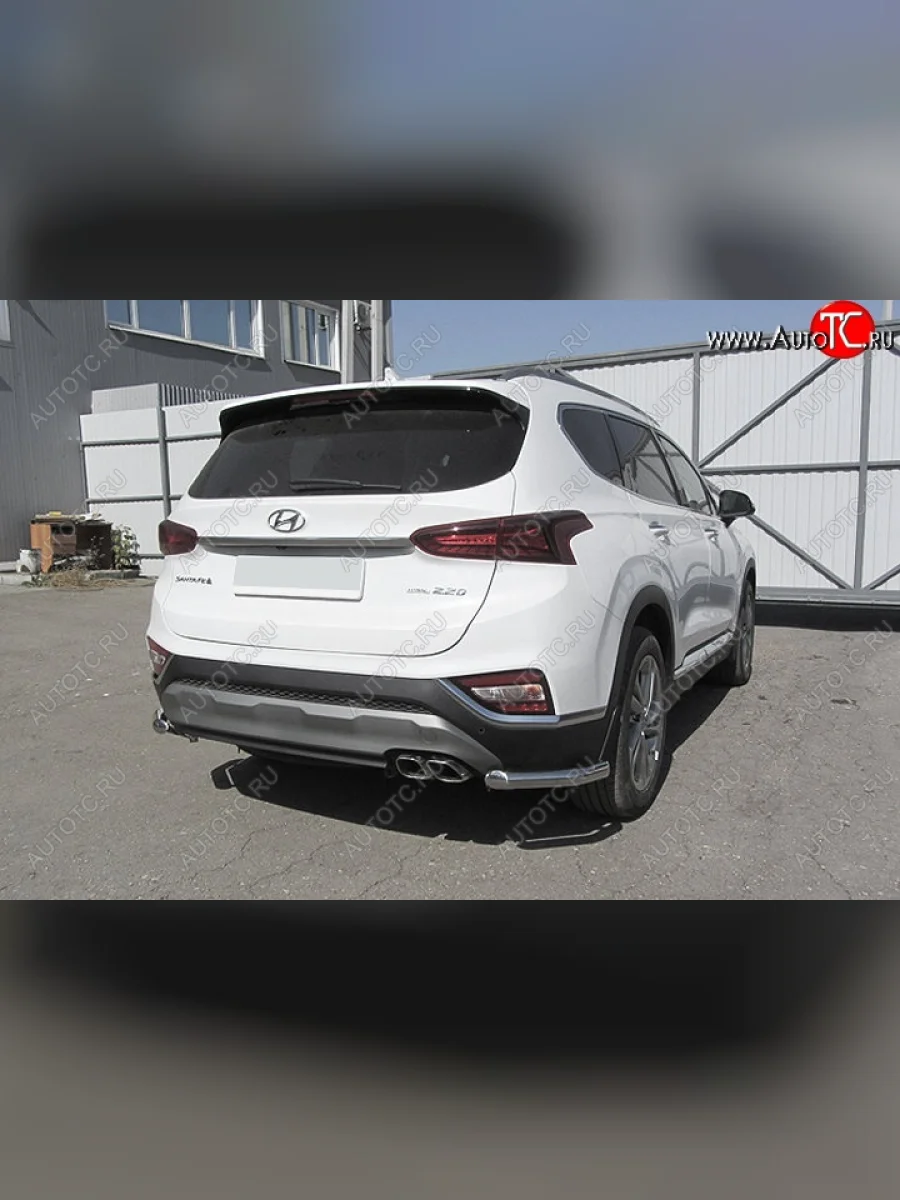 Защита заднего бампера Slitkoff (уголки, d57) Hyundai Santa Fe TM дорестайлинг (2018-2021) (Нержавейка, Полированная)  в Перми Пермском крае