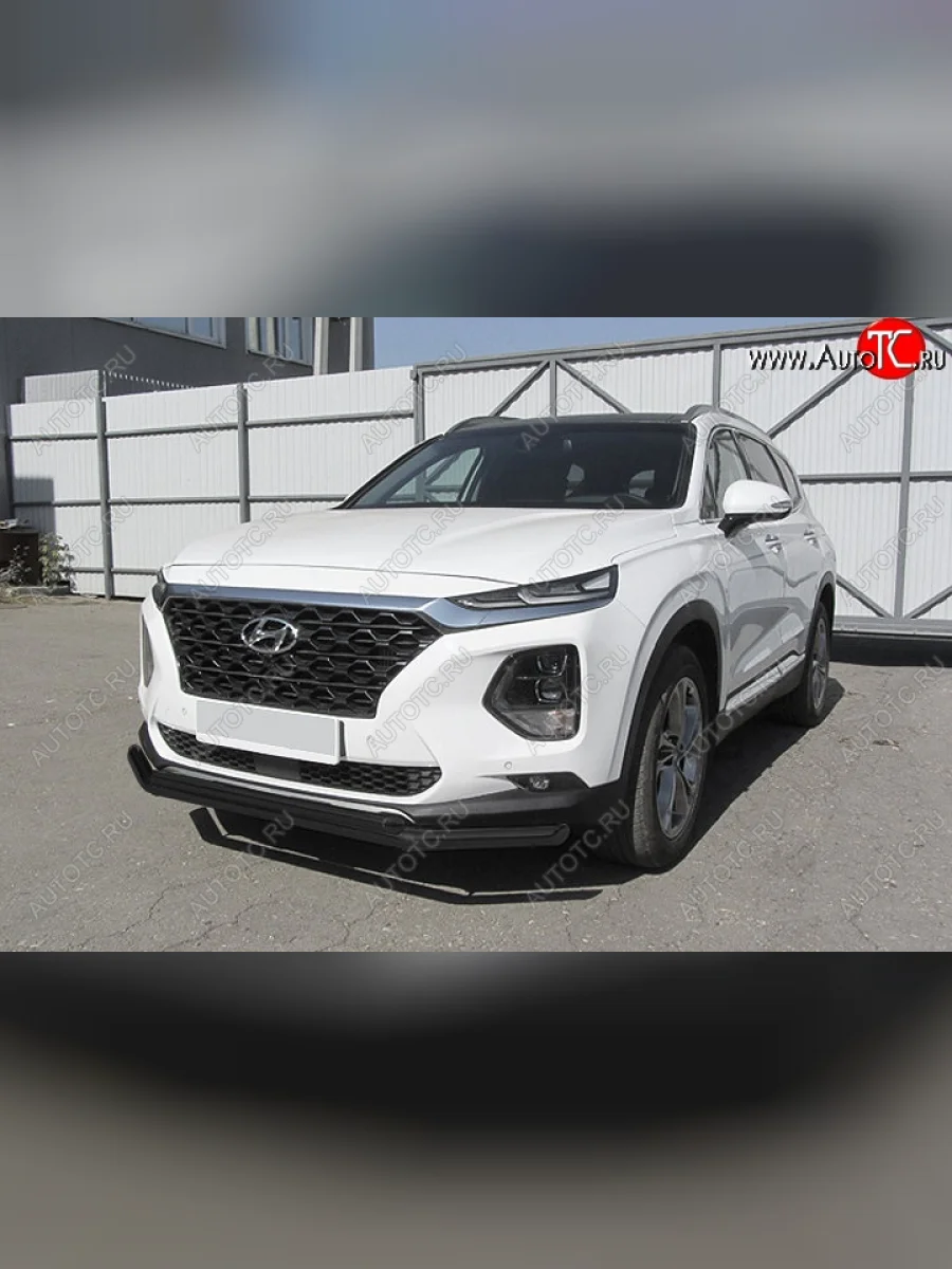 Защита переднего бампера Slitkoff (двойная, d57/42 мм) Hyundai Santa Fe TM дорестайлинг (2018-2021) (Сталь с полимерным покрытием. Цвет: чёрный)  в Керчи Республика Крым