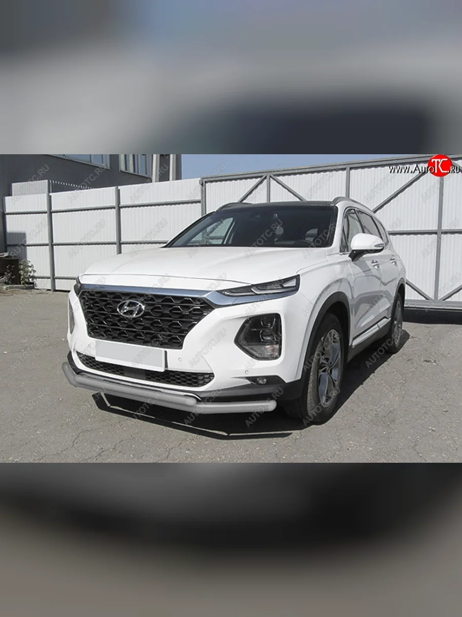 Защита переднего бампера Slitkoff (двойная, d57/42 мм)  Hyundai Santa Fe (2018-2021) TM (Сталь с полимерным покрытием. Цвет: серебристый)  в Самаре Самарской области
