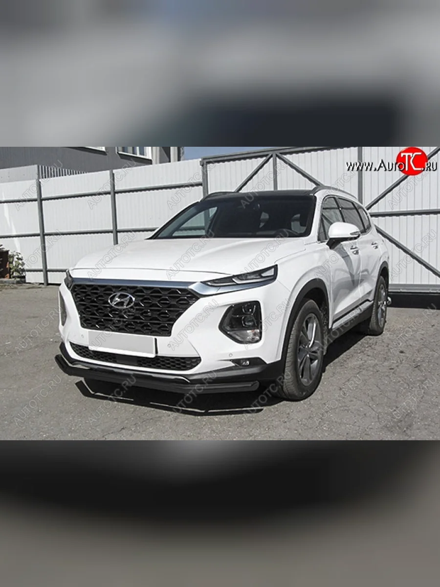 Защита переднего бампера Slitkoff (d57 мм) Hyundai Santa Fe TM дорестайлинг (2018-2021) (Сталь с полимерным покрытием. Цвет: чёрный)  в Керчи Республика Крым