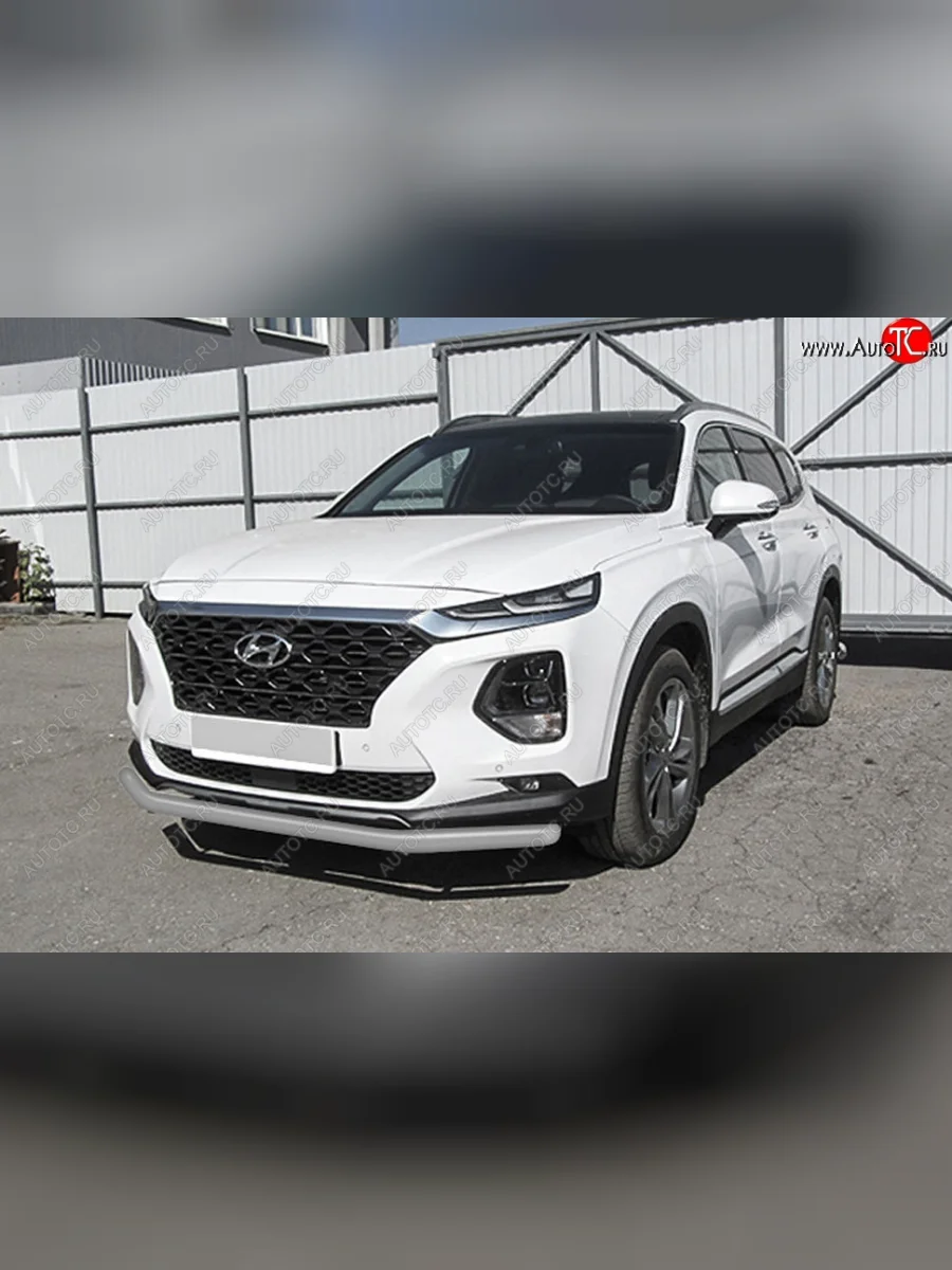 Защита переднего бампера Slitkoff (d57 мм)  Hyundai Santa Fe (2018-2021) TM (Сталь с полимерным покрытием. Цвет: серебристый)  в Самаре Самарской области