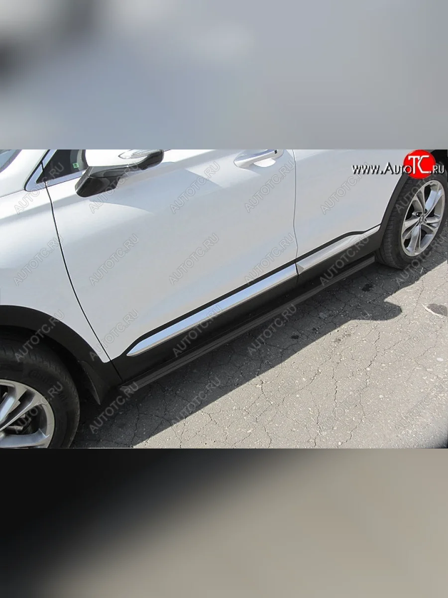 Защита порогов Slitkoff (d57 мм) Hyundai Santa Fe TM рестайлинг (2020-2022) (Сталь с полимерным покрытием. Цвет: чёрный)  в Керчи Республика Крым