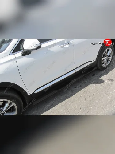 Защита порогов Slitkoff (d76 мм, с проступями) (Сталь с полимерным покрытием. Цвет: чёрный) Hyundai Santa Fe TM дорестайлинг (2018-2021)