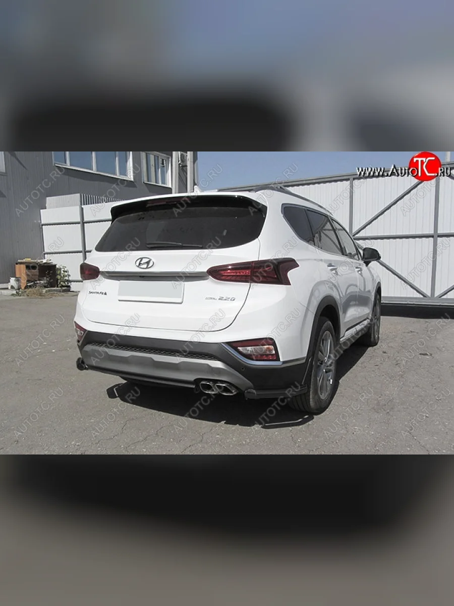 Защита заднего бампера Slitkoff (уголки, d57 мм) Hyundai Santa Fe TM дорестайлинг (2018-2021) (Сталь с полимерным покрытием. Цвет: чёрный)  в Керчи Республика Крым