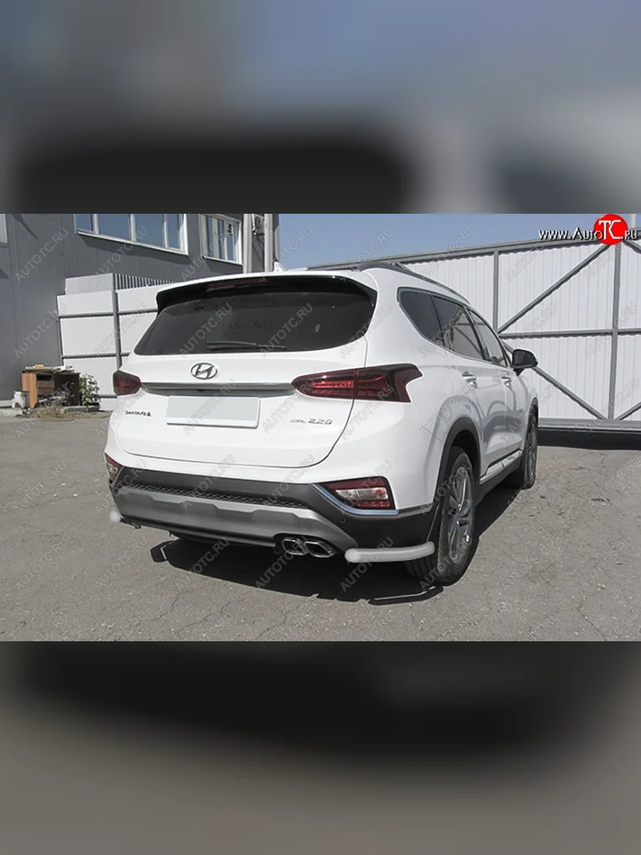 Защита заднего бампера Slitkoff (уголки, d57 мм) Hyundai Santa Fe TM дорестайлинг (2018-2021) (Сталь с полимерным покрытием. Цвет: серебристый)  в Самаре Самарской области