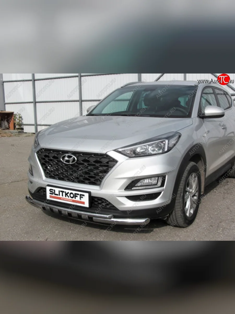 Защита переднего бампера Turbo Slitkoff (двойная, c декор.элементами, d57/42 мм) Hyundai Tucson TL рестайлинг (2018-2021) (Нержавейка)  в Керчи Республика Крым