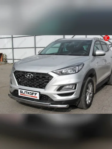 Защита переднего бампера Turbo Slitkoff (двойная, d57/42 мм) (Нержавейка) Hyundai Tucson  TL (2018-2021) рестайлинг