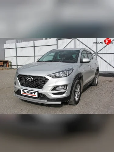 Защита переднего бампера Turbo Slitkoff (двойная, d57/42 мм) (Сталь с полимерным покрытием. Цвет: серебристый) Hyundai Tucson  TL (2018-2021) рестайлинг