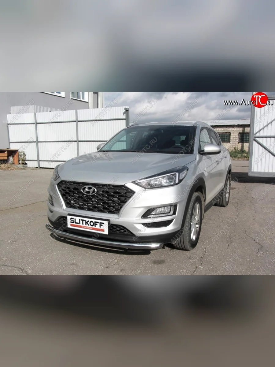 Защита переднего бампера Turbo Slitkoff (d57 мм) Hyundai Tucson TL рестайлинг (2018-2021) (Нержавейка, Полированная)  в Самаре Самарской области