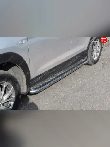 Защита порогов Turbo Slitkoff (d57 мм с листом) (Нержавейка) Hyundai Tucson  TL (2018-2021) рестайлинг