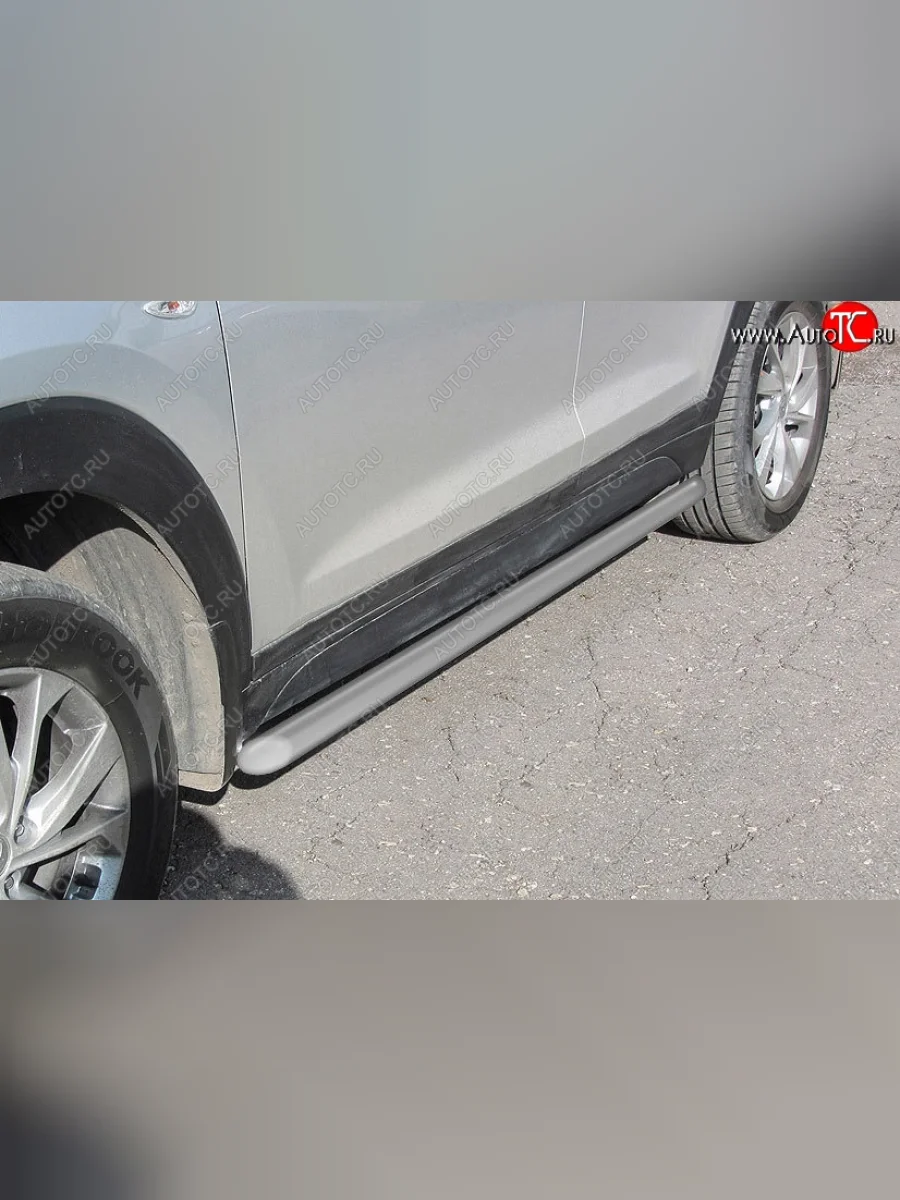 Защита порогов Turbo Slitkoff (d57 мм)  Hyundai Tucson (2018-2021) TL (Сталь с полимерным покрытием. Цвет: серебристый)  в Самаре Самарской области
