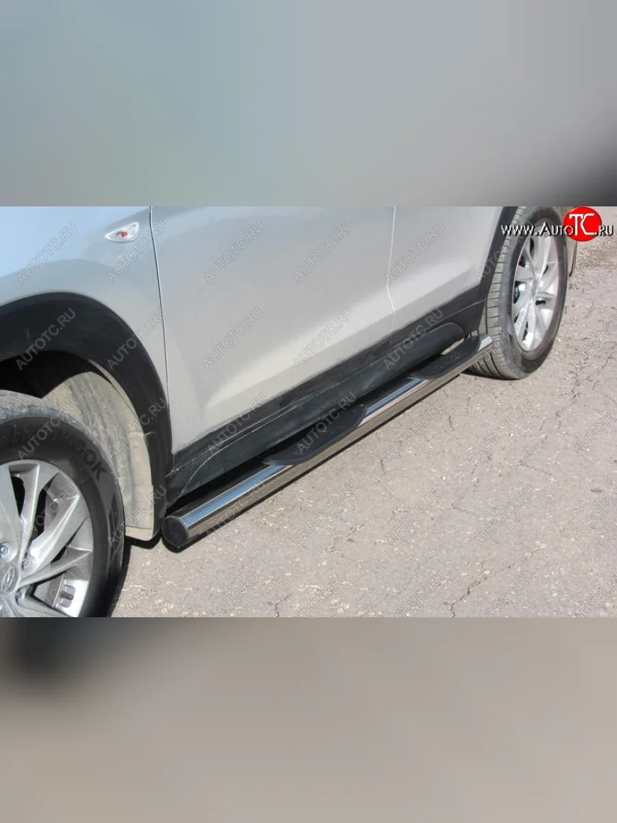 Защита порогов Turbo Slitkoff (с проступями, d76 мм)  Hyundai Tucson (2018-2021) TL (Нержавейка, Полированная)  в Самаре Самарской области