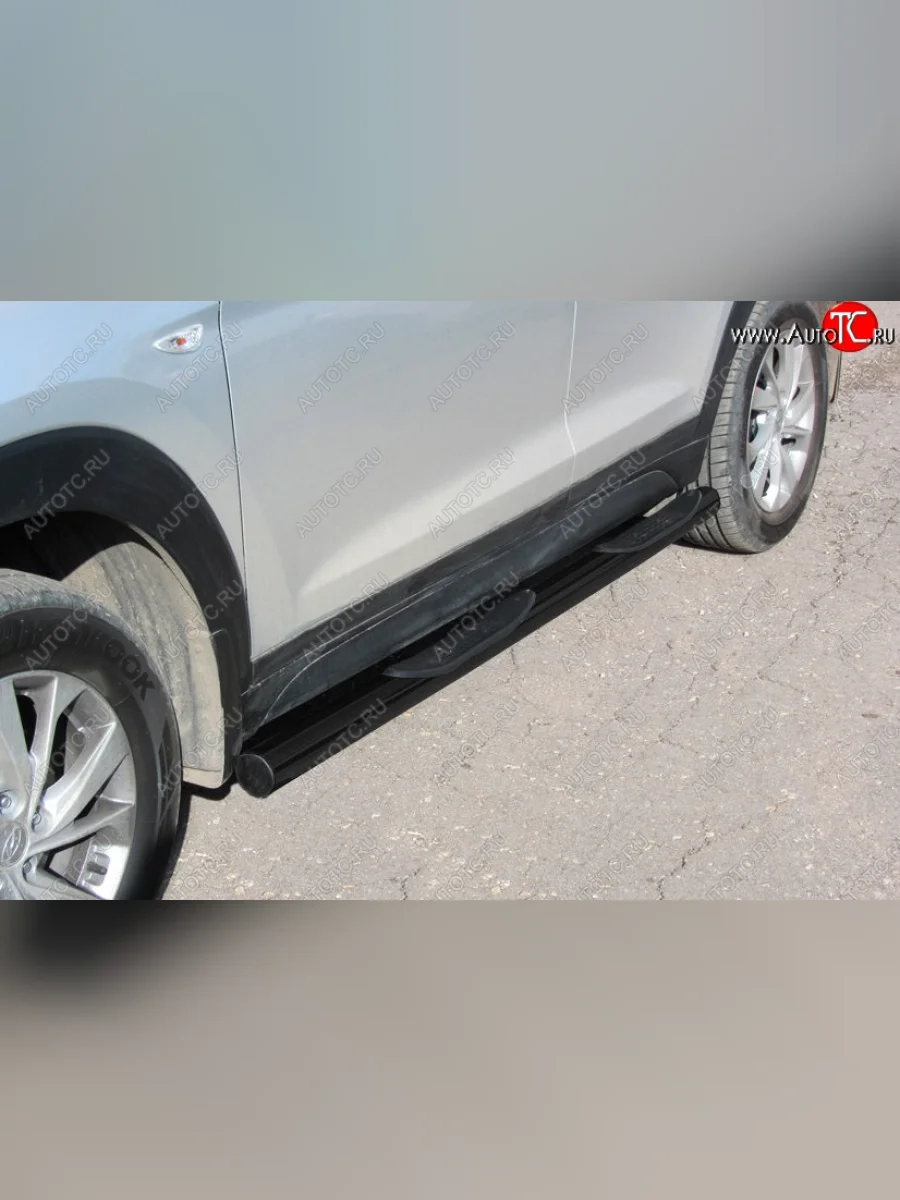 Защита порогов Turbo Slitkoff (с проступями, d76 мм)  Hyundai Tucson (2018-2021) TL (Сталь с полимерным покрытием. Цвет: чёрный)  в Самаре Самарской области