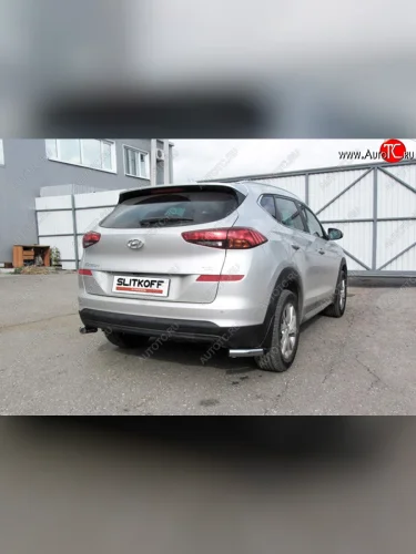Защита заднего бампера Slitkoff (Turbo, уголки, d57) (Нержавейка) Hyundai Tucson  TL (2018-2021) рестайлинг