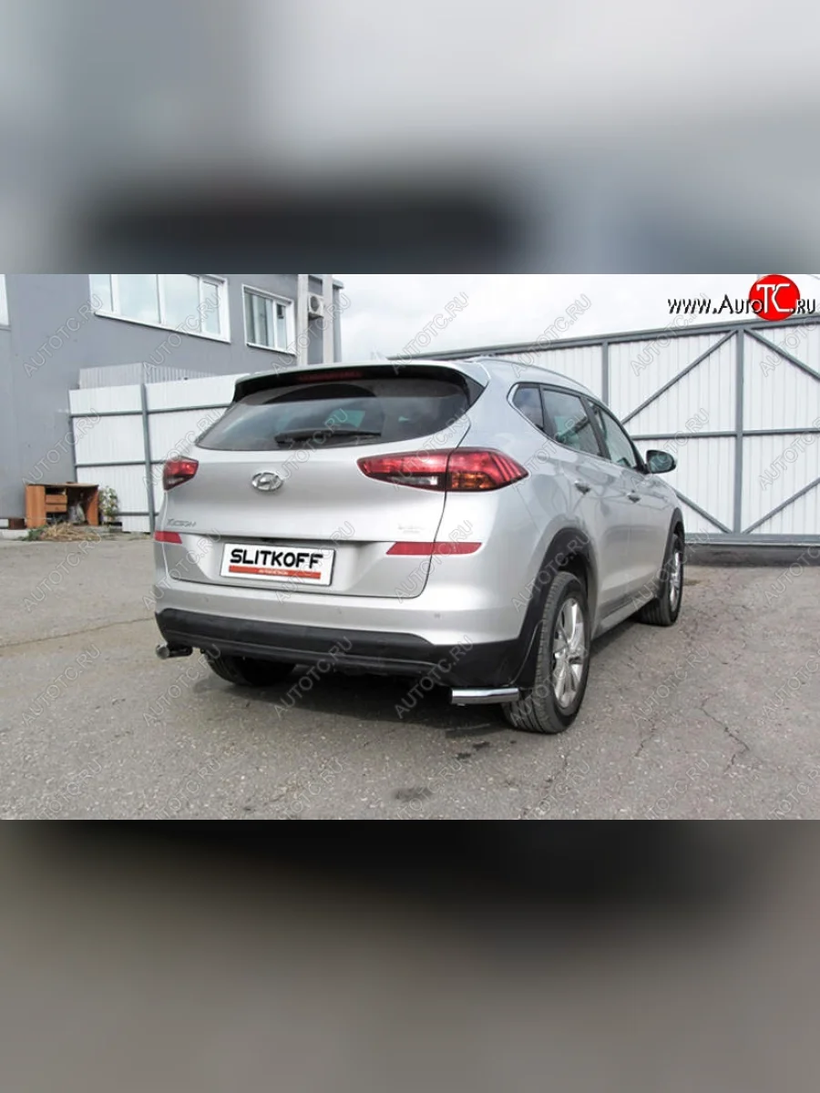 Защита заднего бампера Slitkoff (Turbo, уголки, d57) Hyundai Tucson TL рестайлинг (2018-2021) (Нержавейка, Полированная)  В Кинешме Ивановской области