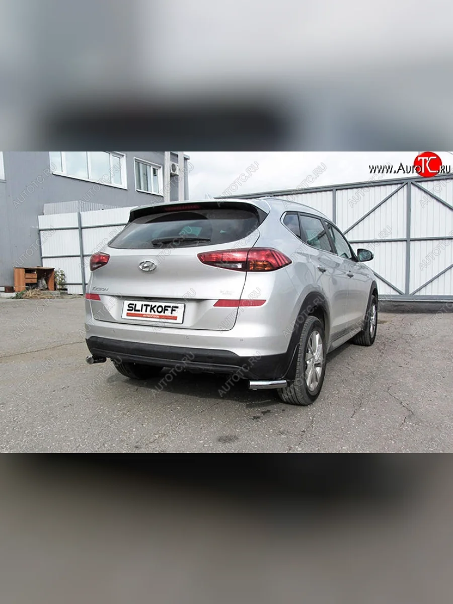 Защита заднего бампера Slitkoff (уголки, d57) Hyundai Tucson TL рестайлинг (2018-2021) (Нержавейка, Полированная)  в Перми Пермском крае
