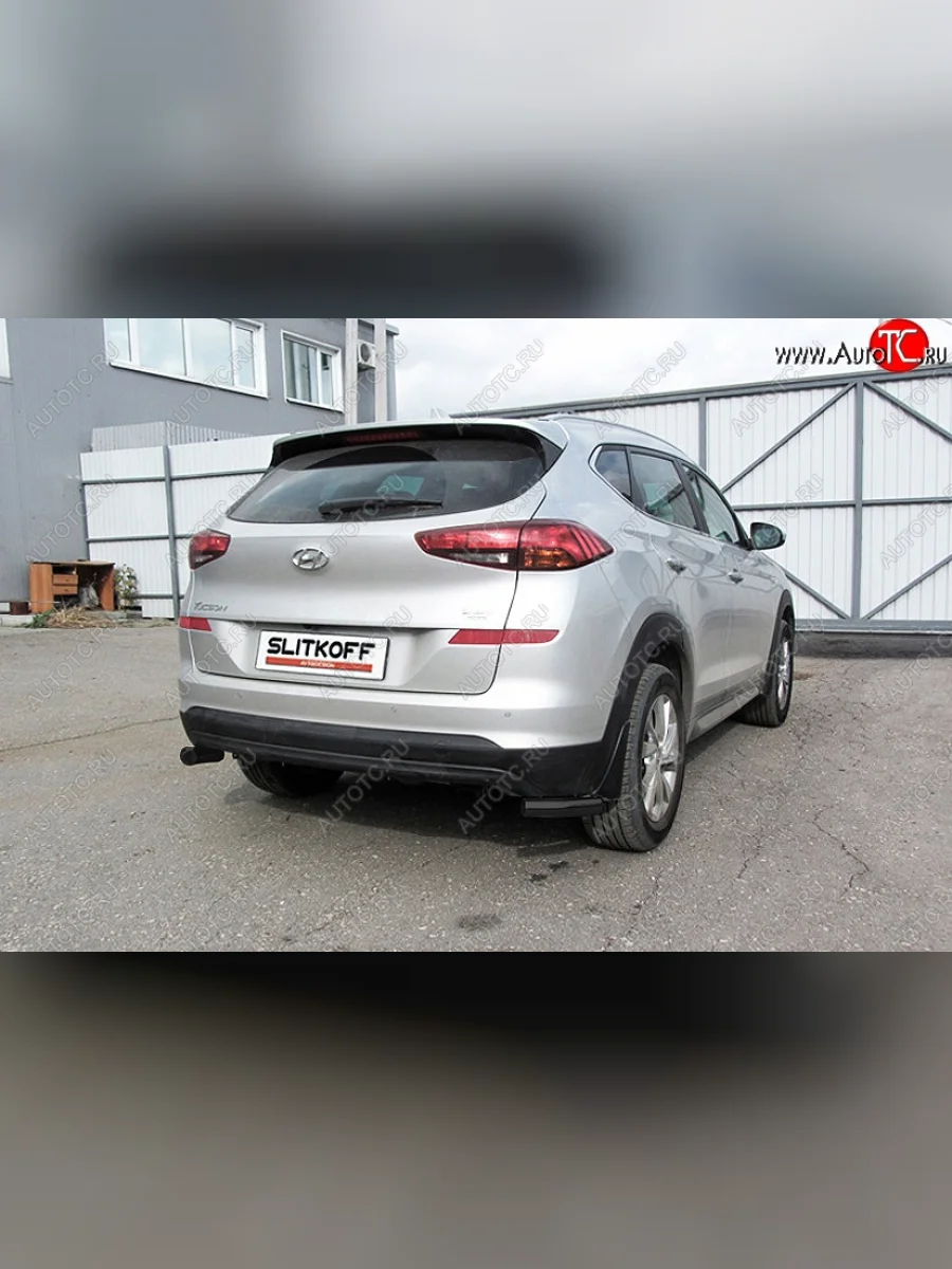 Защита заднего бампера Slitkoff (уголки, d57) Hyundai Tucson TL рестайлинг (2018-2021) (Сталь с полимерным покрытием. Цвет: чёрный)  в Самаре Самарской области