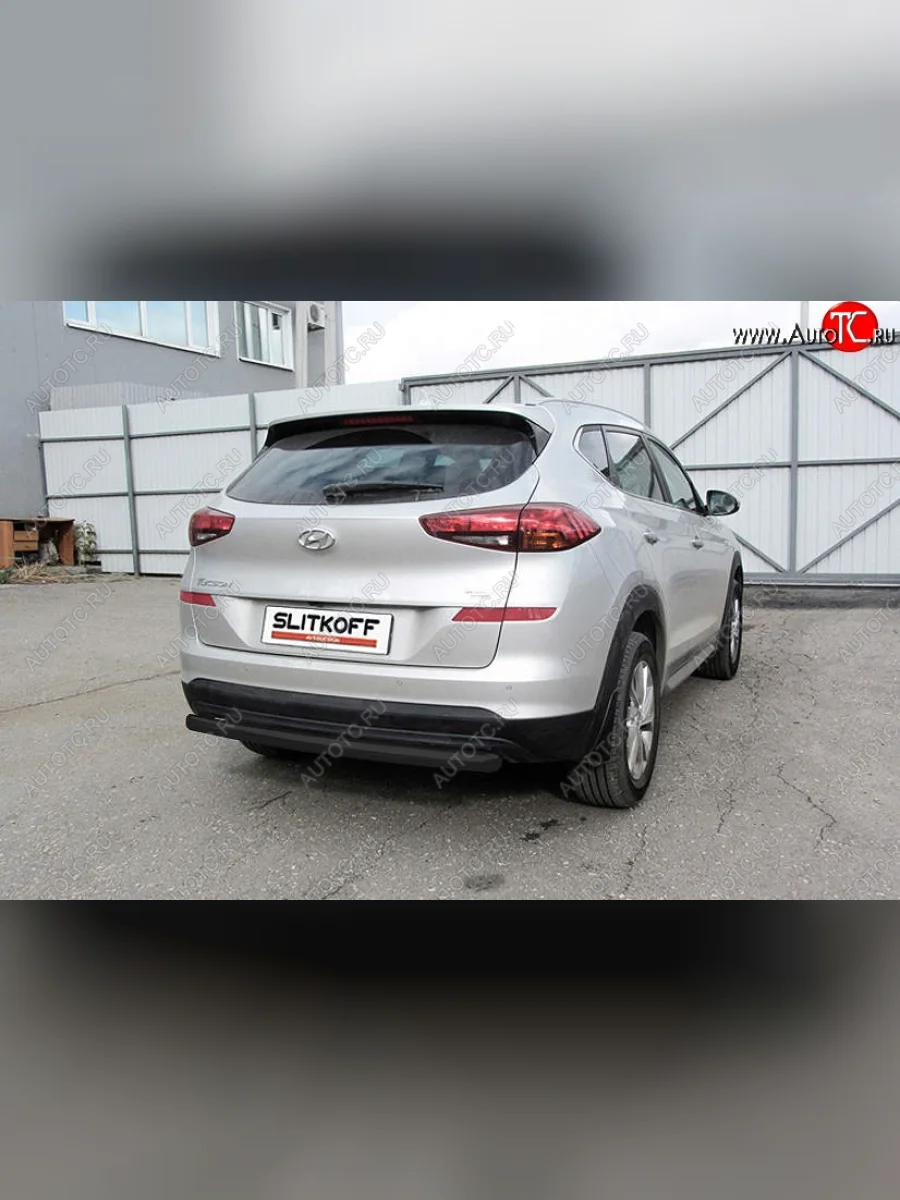 Защита заднего бампера Slitkoff (d57 мм)  Hyundai Tucson (2018-2021) TL (Сталь с полимерным покрытием. Цвет: чёрный)  в Самаре Самарской области