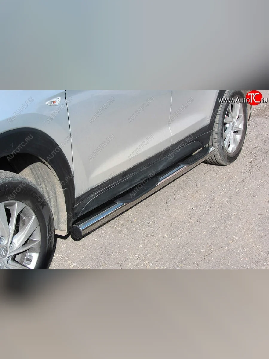 Защита порогов Slitkoff (d76 мм, с проступями)  Hyundai Tucson (2018-2021) TL (Нержавейка, Полированная)  в Самаре Самарской области