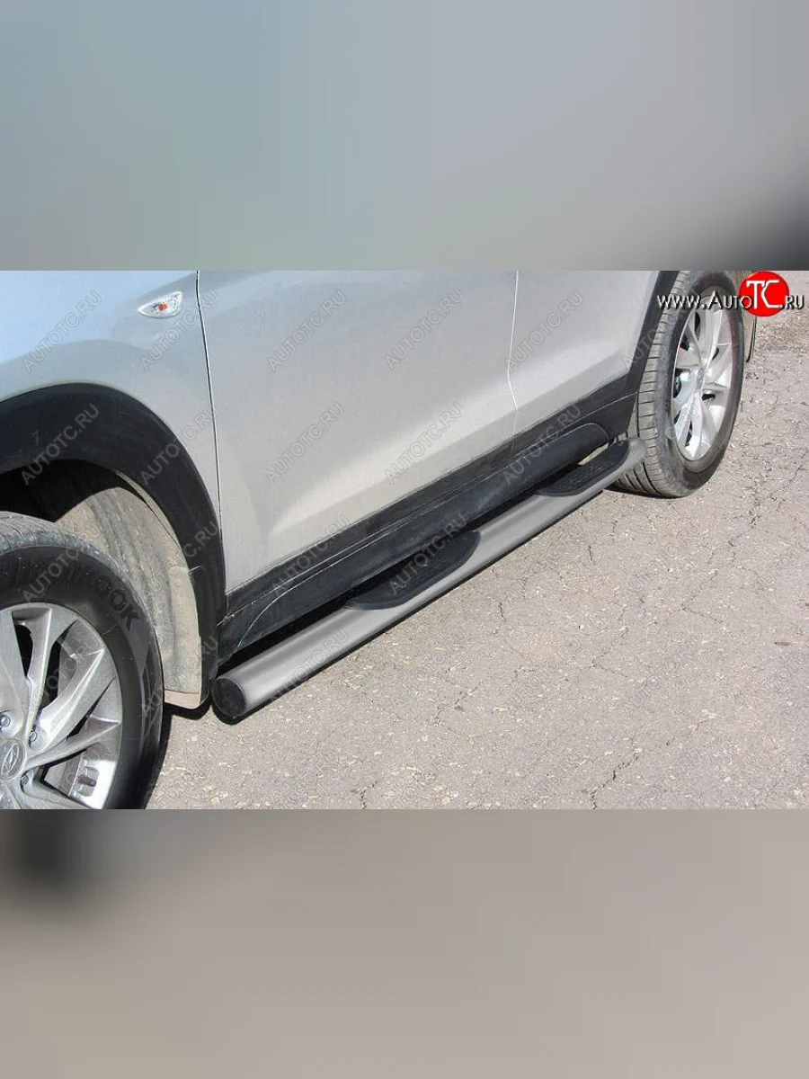 Защита порогов Slitkoff (d76 мм, с проступями)  Hyundai Tucson (2018-2021) TL (Сталь с полимерным покрытием. Цвет: серебристый)  в Самаре Самарской области