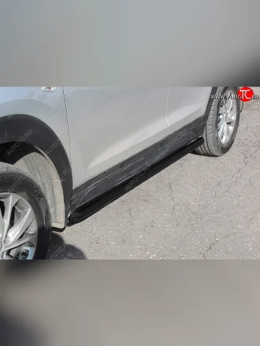 Защита порогов Slitkoff (d57 мм) (Сталь с полимерным покрытием. Цвет: чёрный) Hyundai Tucson  TL (2018-2021) рестайлинг