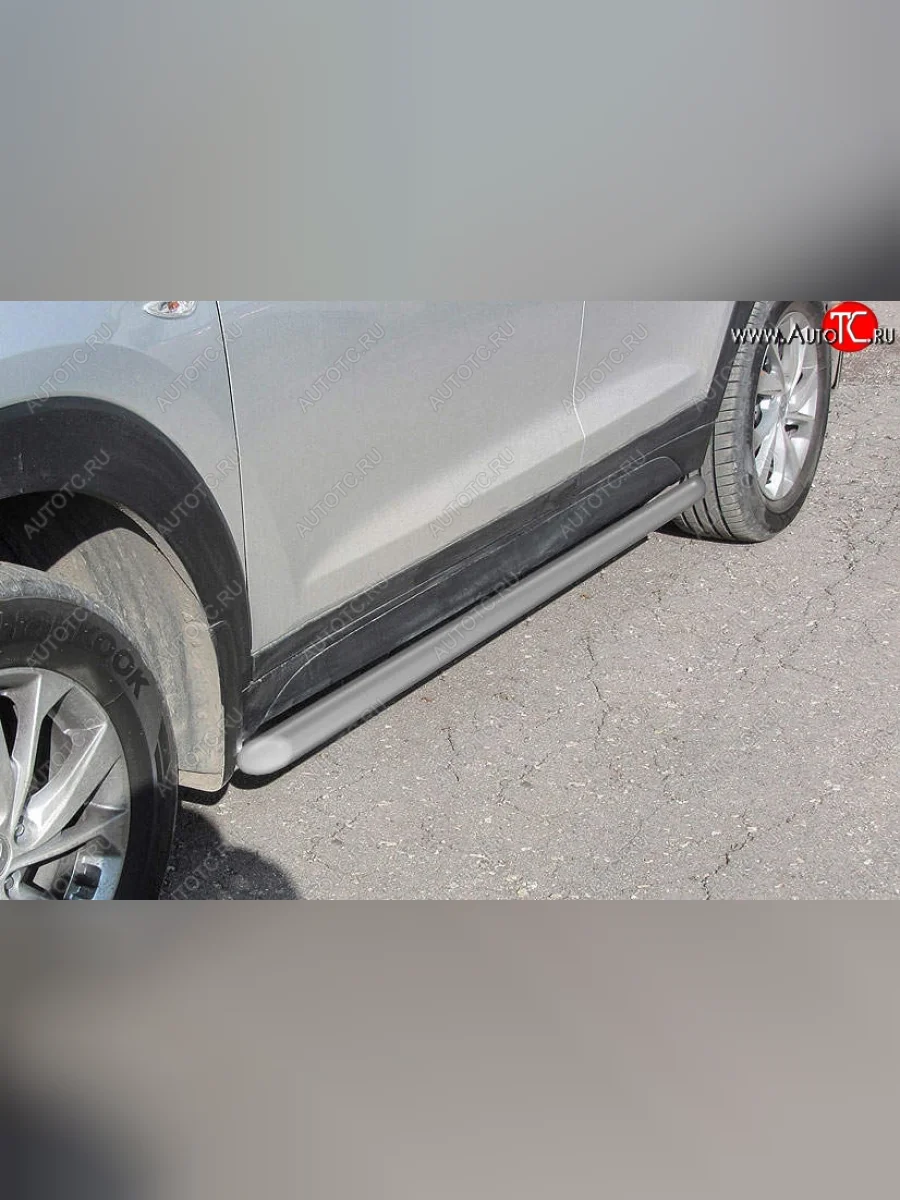 Защита порогов Slitkoff (d57 мм)  Hyundai Tucson (2018-2021) TL (Сталь с полимерным покрытием. Цвет: серебристый)  в Самаре Самарской области