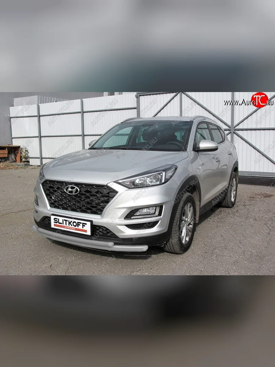 Защита переднего бампера Slitkoff (двойная, d57/42) Hyundai Tucson TL рестайлинг (2018-2021) (Сталь с полимерным покрытием. Цвет: серебристый)  в Самаре Самарской области