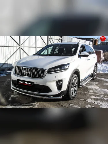 Защита переднего бампера Slitkoff (двойная, d57/42) (Нержавейка) KIA Sorento  UM/Prime (2018-2020) рестайлинг