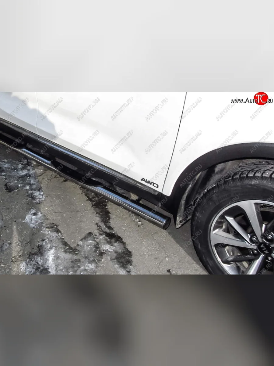 Защита порогов Slitkoff (d76 мм, с проступями) KIA Sorento UM/Prime рестайлинг (2018-2020) (Нержавейка, Полированная)  с доставкой в г. Керчь