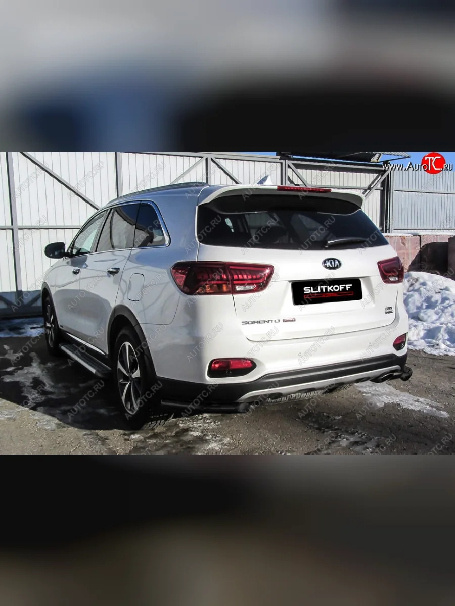 Защита заднего бампера Slitkoff (уголки, d57) KIA Sorento UM/Prime рестайлинг (2018-2020) (Сталь с полимерным покрытием. Цвет: чёрный)  с доставкой в г. Керчь