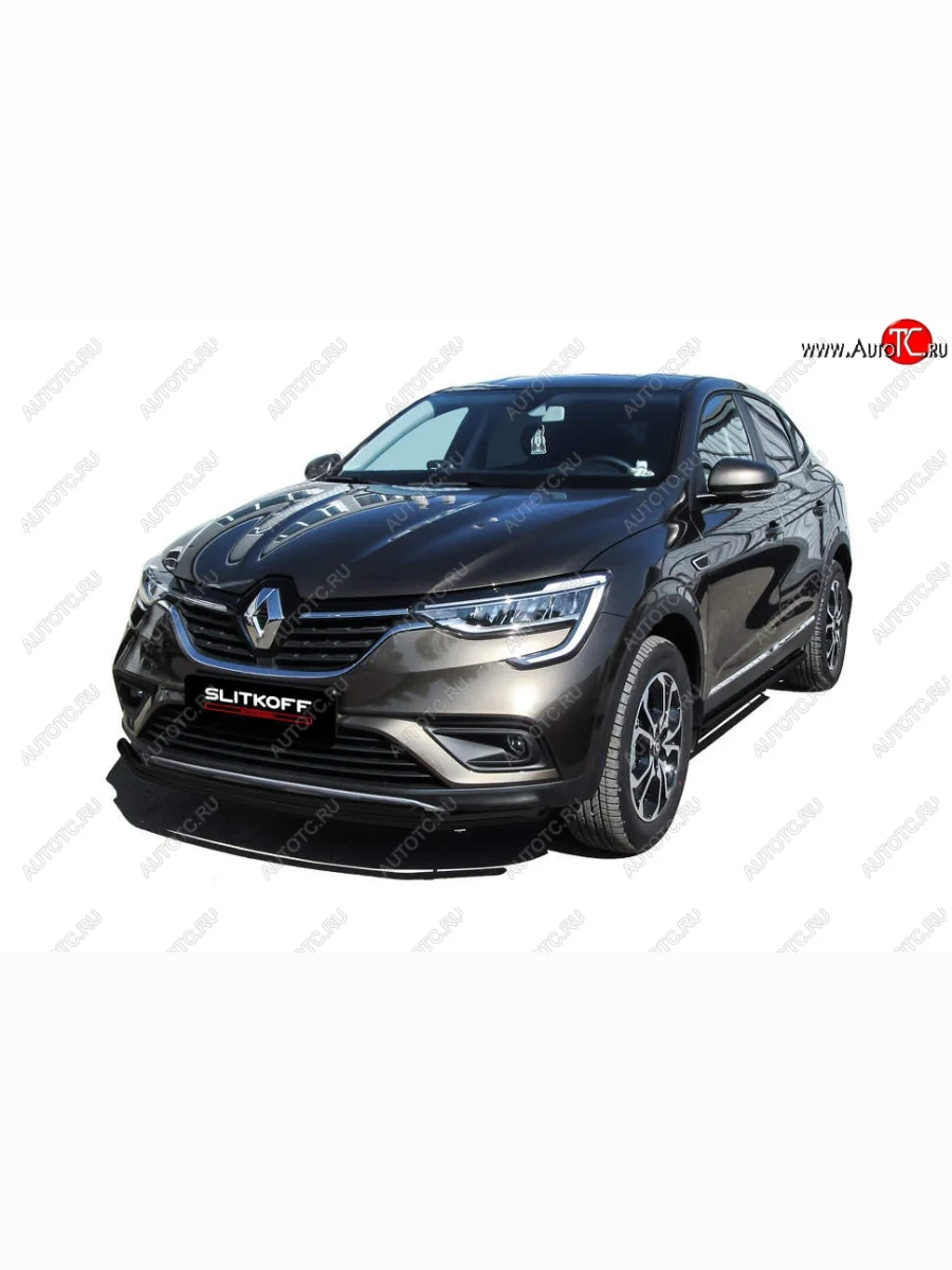 Защита переднего бампера Slitkoff (двойная, d42/32 мм) Renault Arkana (2019-2025) (Сталь с полимерным покрытием. Цвет: чёрный)  в Перми Пермском крае