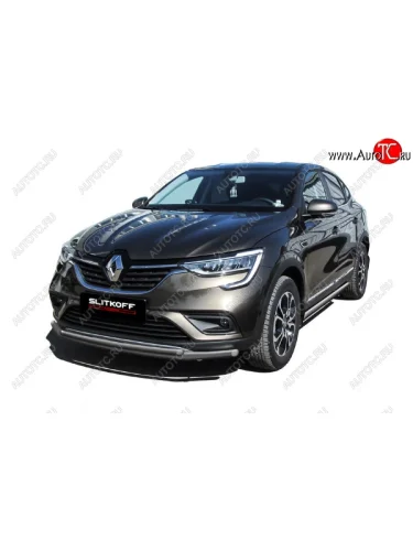 Защита переднего бампера Slitkoff (двойная, d42/32 мм) (Сталь с полимерным покрытием. Цвет: серебристый) Renault Arkana (2019-2025)
