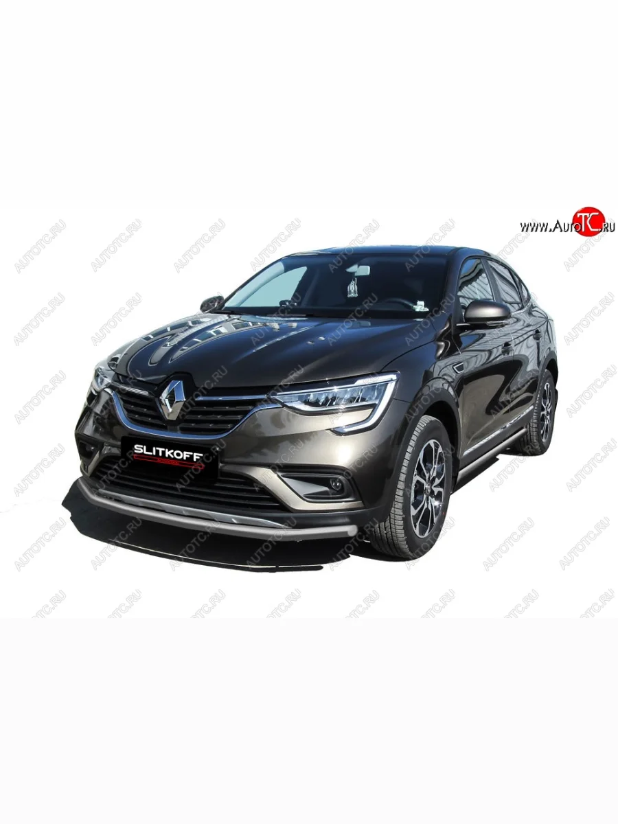 Защита переднего бампера Slitkoff (d42 мм) Renault Arkana (2019-2025) (Сталь с полимерным покрытием. Цвет: серебристый)  в Керчи Республика Крым