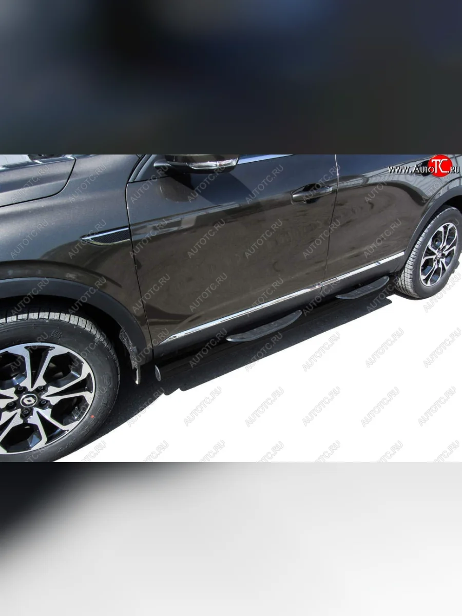 Защита порогов Slitkoff (d76 мм, с проступями) Renault Arkana (2019-2025) (Сталь с полимерным покрытием. Цвет: чёрный)  в Перми Пермском крае