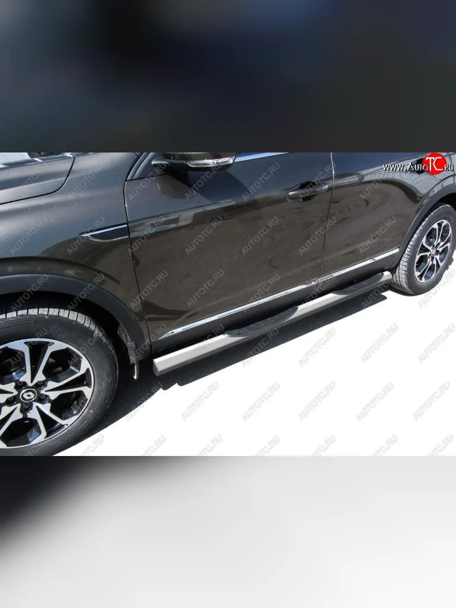 Защита порогов Slitkoff (d76 мм, с проступями)  Renault Arkana (2019-2025) (Сталь с полимерным покрытием. Цвет: серебристый)  в Самаре Самарской области