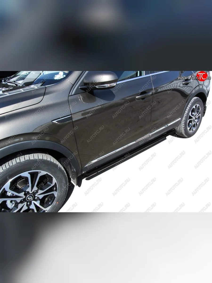 Защита порогов Slitkoff (d42 мм) Renault Arkana (2019-2025) (Сталь с полимерным покрытием. Цвет: чёрный)  в Керчи Республика Крым