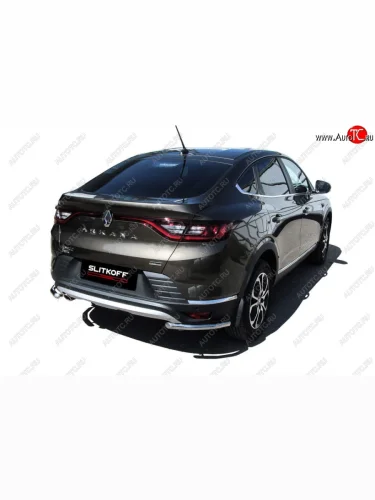 Защита заднего бампера Slitkoff (уголки, d42) (Нержавейка) Renault Arkana (2019-2025)