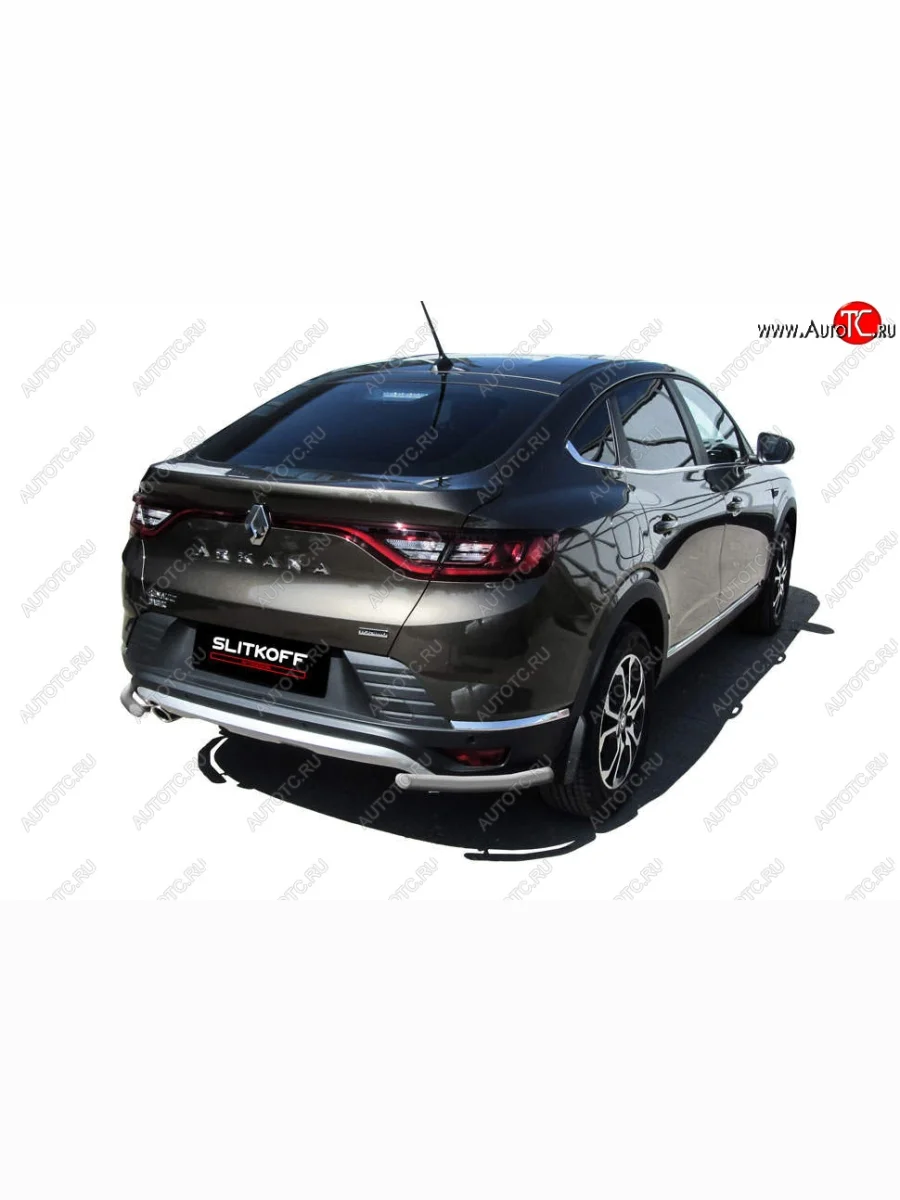 Защита заднего бампера Slitkoff (уголки, d42)  Renault Arkana (2019-2025) (Сталь с полимерным покрытием. Цвет: серебристый)  в Перми Пермском крае