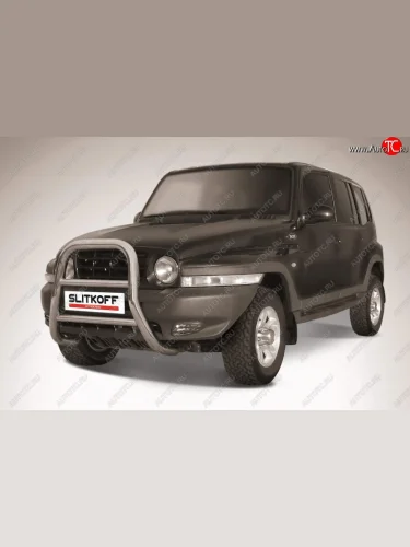 Защита переднего бампера Slitkoff (высокая, d76 мм) (Нержавейка) ТАГАЗ Tager  5d (2008-2012)