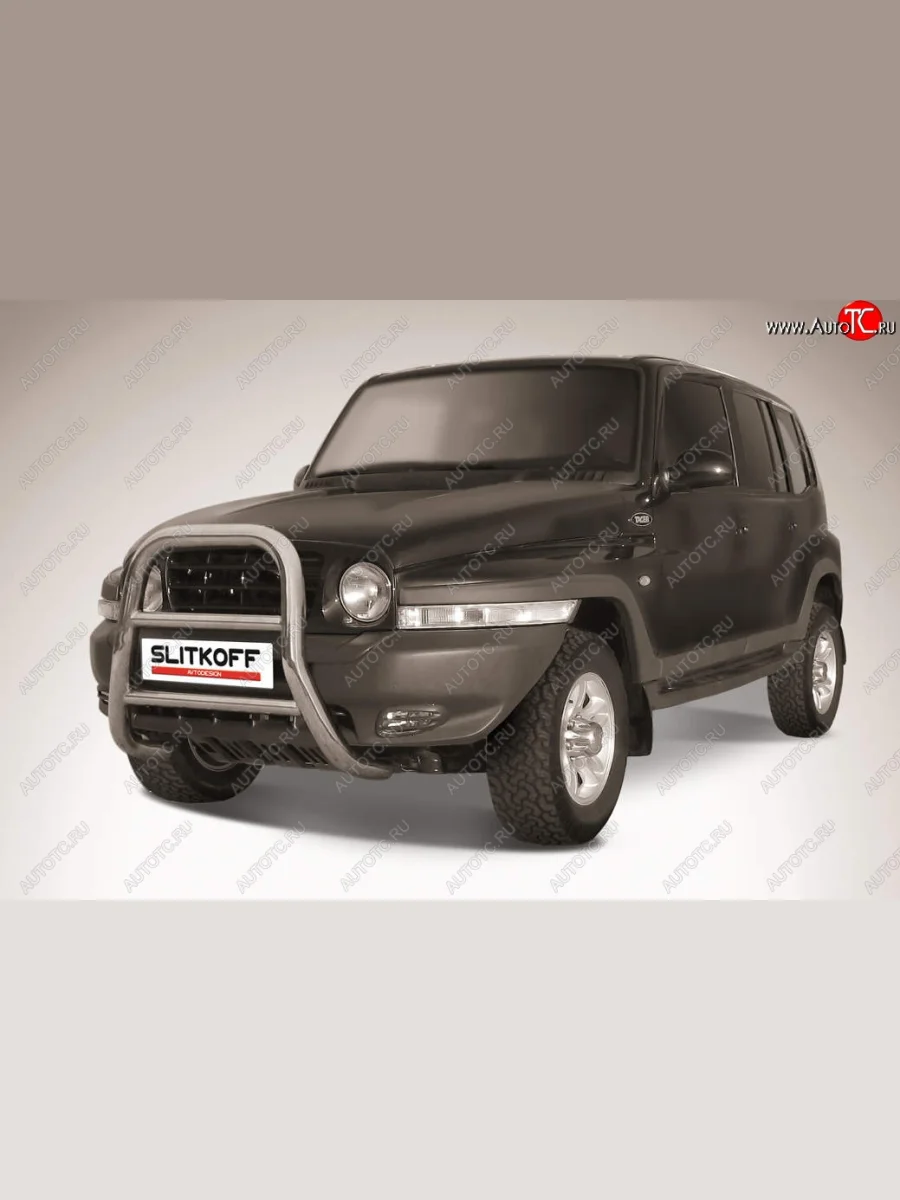 Защита переднего бампера Slitkoff (высокая, d76 мм) ТАГАЗ Tager 5d (2008-2012) (Нержавейка, Полированная)  в Воронеже Воронежской области