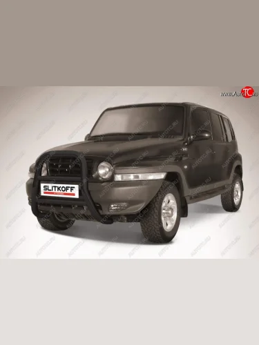 Защита переднего бампера Slitkoff (высокая, d76 мм) (Сталь с полимерным покрытием. Цвет: чёрный) ТАГАЗ Tager  5d (2008-2012)