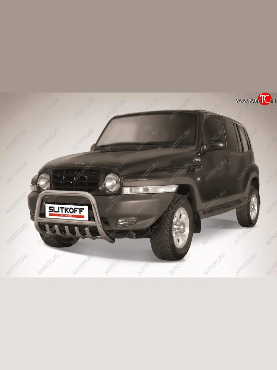 Защита переднего бампера Slitkoff (низкая с защитой картера, d57 мм) ТАГАЗ Tager 5d (2008-2012) (Нержавейка)  в Перми Пермском крае