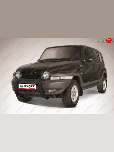 Защита переднего бампера Slitkoff (низкая, d76 мм) (Сталь с полимерным покрытием. Цвет: чёрный) ТАГАЗ Tager  5d (2008-2012)