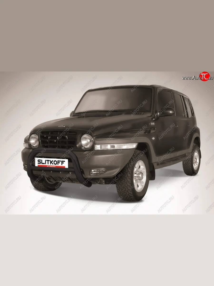 Защита переднего бампера Slitkoff (низкая, d76 мм)  ТАГАЗ Tager (2008-2012) 5d (Сталь с полимерным покрытием. Цвет: чёрный)  в Самаре Самарской области