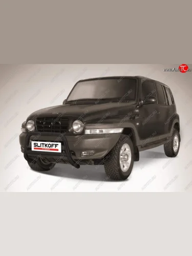 Защита переднего бампера Slitkoff (низкая, d57 мм) (Сталь с полимерным покрытием. Цвет: чёрный) ТАГАЗ Tager  5d (2008-2012)