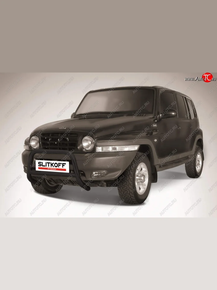 Защита переднего бампера Slitkoff (низкая, d57 мм) ТАГАЗ Tager 5d (2008-2012) (Сталь с полимерным покрытием. Цвет: чёрный)  в Самаре Самарской области