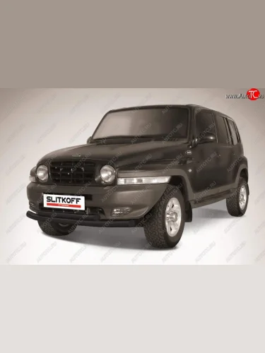 Защита переднего бампера Slitkoff (низкая, d57 мм) (Сталь с полимерным покрытием. Цвет: чёрный) ТАГАЗ Tager  5d (2008-2012)