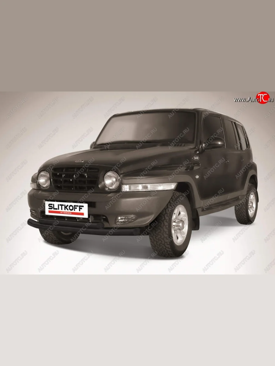 Защита переднего бампера Slitkoff (низкая, d57 мм) ТАГАЗ Tager 5d (2008-2012) (Сталь с полимерным покрытием. Цвет: чёрный)  в Самаре Самарской области