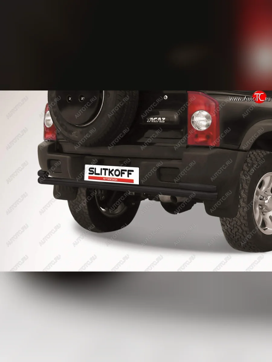 Защита заднего бампера (двойная, d57/42) Slitkoff  ТАГАЗ Tager (2008-2012) 5d (Сталь с полимерным покрытием. Цвет: чёрный)  в Самаре Самарской области
