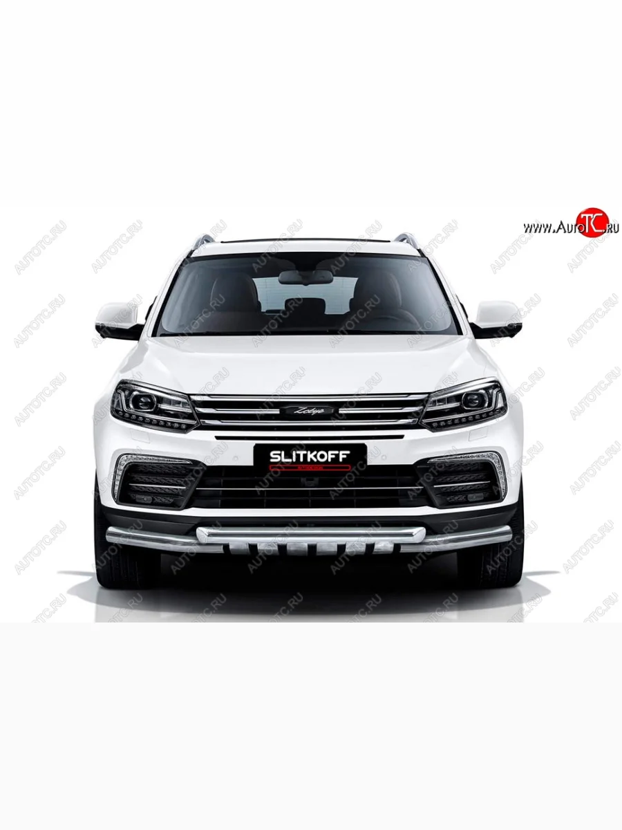 Защита переднего бампера Slitkoff (двойная с декоративными элементами, d57/57)  Zotye Coupa (2019-2021) B11F (Нержавейка)  в Воронеже Воронежской области